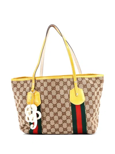 Pre-owned Gucci Jolie Web Gg Canvas Large Tote Bag In Yellow
