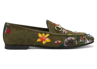 Pre-owned Gucci Jordaan Canvas Loafers Floral (women's) Sneakers In Green