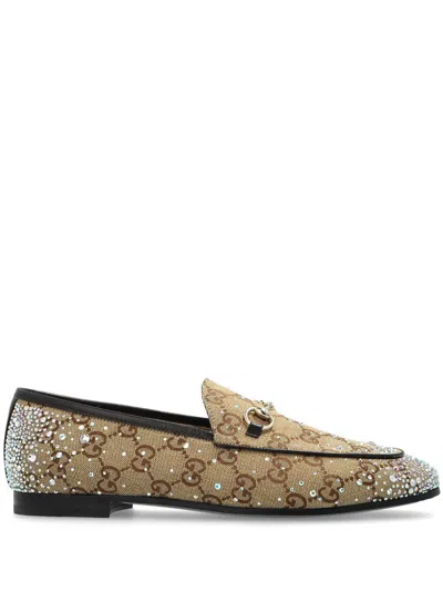 Gucci Jordaan Crystal Embellished Loafers In Neutrals