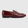 Gucci Almond Toe Leather Loafers With Metallic Hardware In Bordeaux