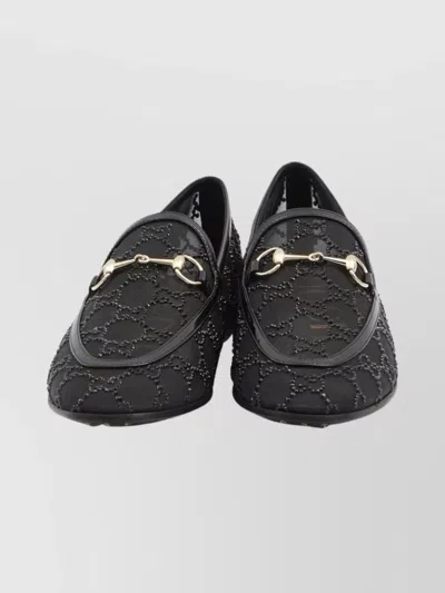 Gucci Jordaan Gg Crystal Lace Loafers In Black