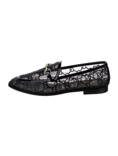 Pre-owned Gucci Jordaan Gg Crystal Loafers In Black