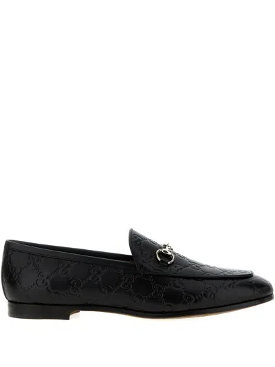 Gucci Jordaan Gg Leather Loafers In Black