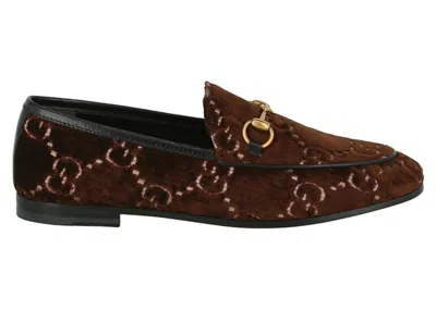 Pre-owned Gucci Jordaan Gg Velvet Loafers (women's) Sneakers In Cocoa