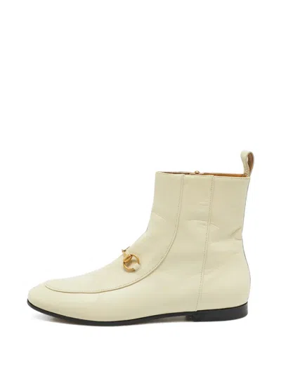 Pre-owned Gucci Jordaan Horsebit Ankle Boots In Neutrals