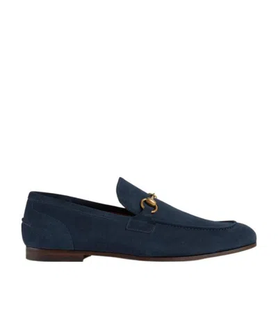 Gucci Jordaan Horsebit-detail Suede Loafers In Blue