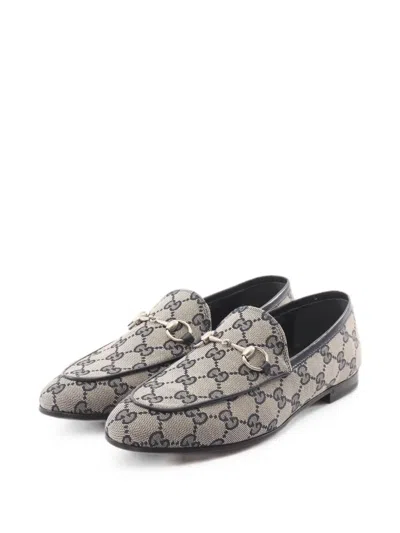 Pre-owned Gucci Jordaan Horsebit Gg Loafers In Neutral