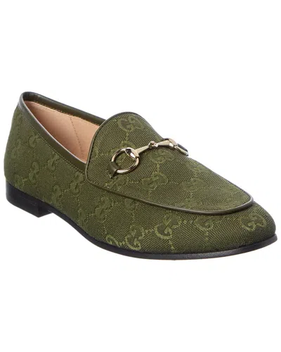 Gucci Jordaan Horsebit Gg Supreme Canvas Loafer In Green