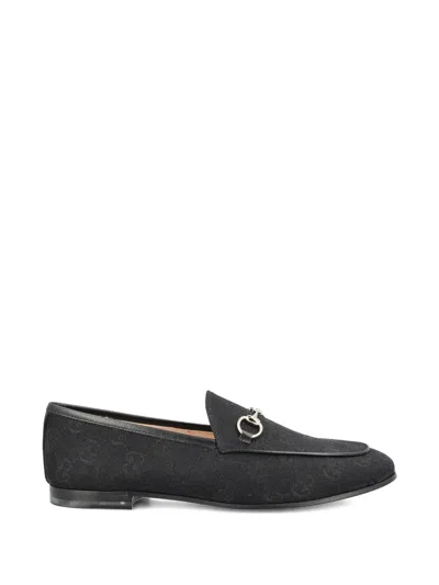 Gucci Jordaan Horsebit Gg Supreme Loafers In Black