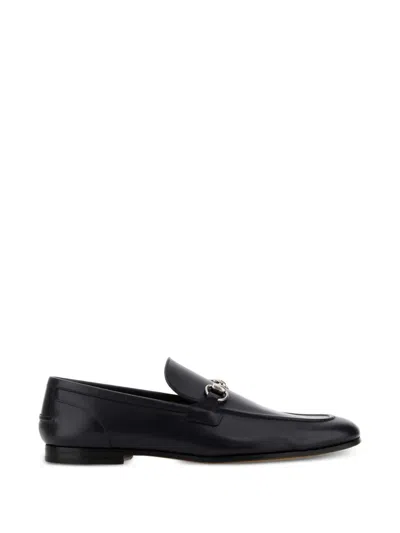 Gucci Men Midnight Blue Leather Loafers In Black