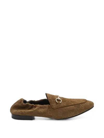 Gucci Jordaan Moccasin In Suede With Monogram In Brown