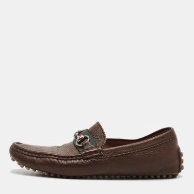 Pre-owned Gucci Jordaan Horsebit Size 41 Brown Leather Driver Loafers
