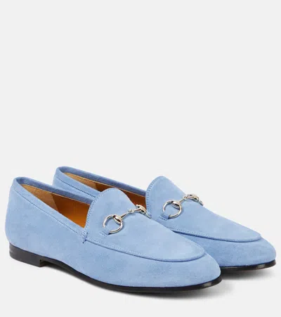 Gucci Jordaan Horsebit Suede Loafers In Glacial Blue