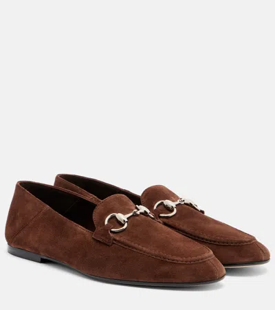 Gucci Jordaan Horsebit Suede Loafers In Brown
