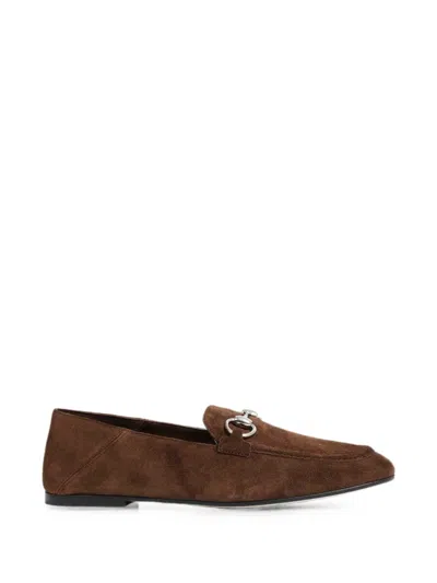 Gucci Leather Loafers Moccasin Style Metal Detail In Brown