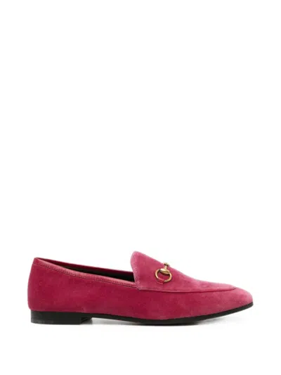 Pre-owned Gucci Jordaan Horsebit Velvet Loafers In Pink