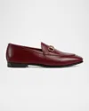 Gucci Almond Toe Leather Loafers With Metallic Hardware In 6207 Rosso Ancora