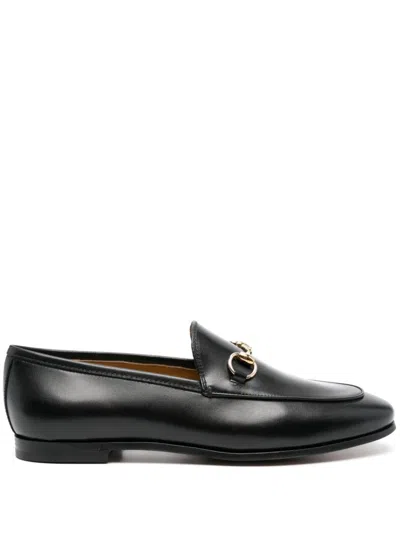 Gucci Women Black Calf Leather Moc Stitching Signature Horsebit Detail Almond Toe Slip-on Style Bran