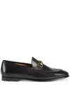 Gucci Women Black Calf Leather Moc Stitching Signature Horsebit Detail Almond Toe Slip-on Style Bran