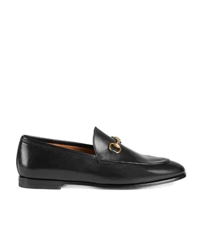 Gucci Women Black Calf Leather Moc Stitching Signature Horsebit Detail Almond Toe Slip-on Style Bran