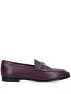 Gucci Almond Toe Leather Loafers With Metallic Hardware In Red