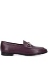 Gucci Almond Toe Leather Loafers With Metallic Hardware In Red