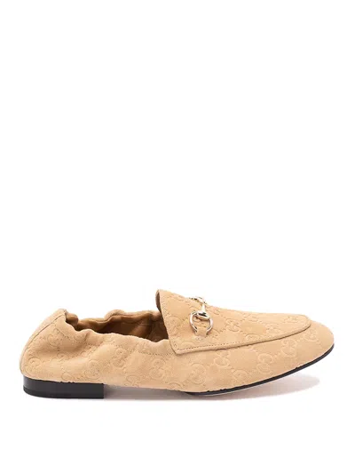 Gucci Jordaan Leather Loafers Elasticated Trim Metal In Brown