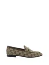 Gucci Jordaan Horsebit Gg Canvas Loafers In Beige Ebony/n.acero