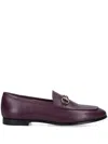 Gucci Almond Toe Leather Loafers With Metallic Hardware In Red