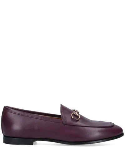 Gucci Almond Toe Leather Loafers With Metallic Hardware In Red