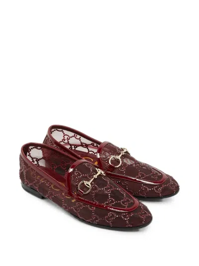 Pre-owned Gucci Jordaan Mesh Loafers In Red