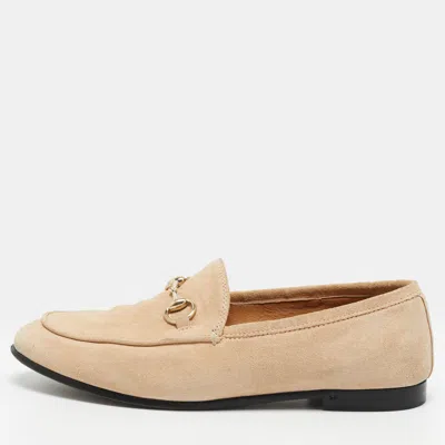 Pre-owned Gucci Jordaan Size 36 Beige Suede Loafers In Sand