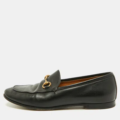 Pre-owned Gucci Jordaan Size 36 Black Leather Horse Bit Loafers