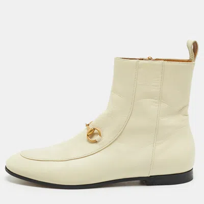 Pre-owned Gucci Jordaan Size 37 Cream Leather Ankle Length Boots