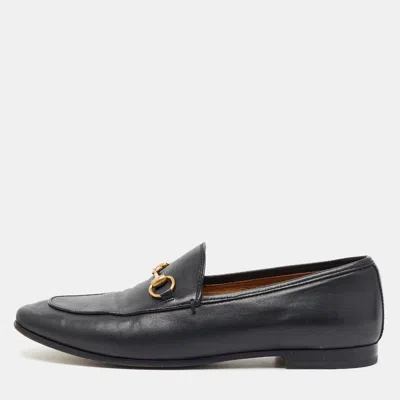 Pre-owned Gucci Jordaan Size 38 Black Leather Loafers