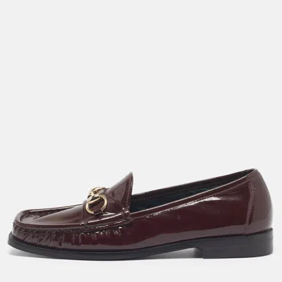 Pre-owned Gucci Jordaan Size 38 Burgundy Patent Leather Horsebit Loafers