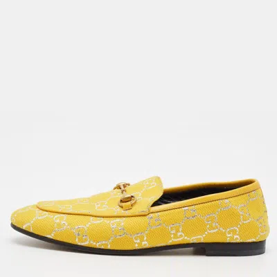Pre-owned Gucci Jordaan Size 38 Yellow Canvas And Leather Loafers