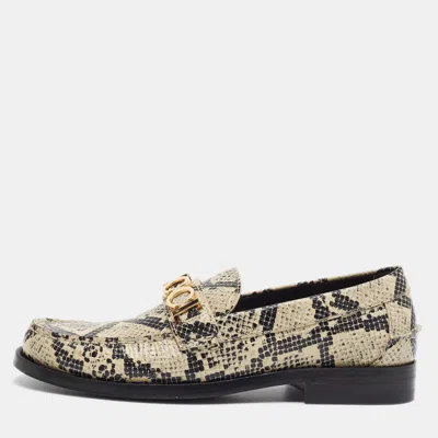 Pre-owned Gucci Jordaan Size 39 Beige/black Python Embossed Leather Loafers In Sand