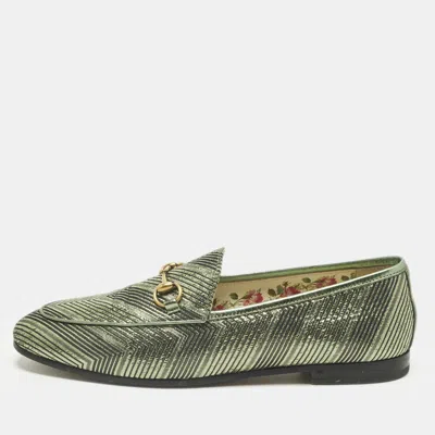Pre-owned Gucci Jordaan Size 39 Green Lurex Fabric Loafers