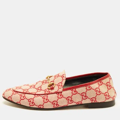 Pre-owned Gucci Jordaan Size 39 Red Gg Canvas And Leather Loafers