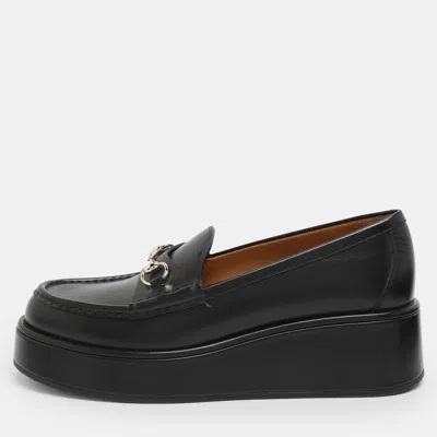 Pre-owned Gucci Jordaan Size 39.5 Black Leather Platform Loafers