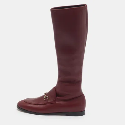 Pre-owned Gucci Jordaan Size 39.5 Burgundy Leather Knee Length Boots
