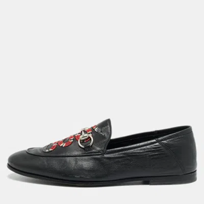 Pre-owned Gucci Jordaan Size 42 Black Leather Brixton Horsebit Slip On Loafers