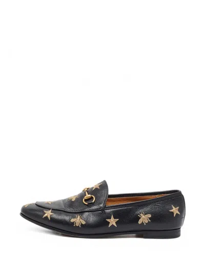 Pre-owned Gucci Jordaan Star Horsebit Loafers In Black