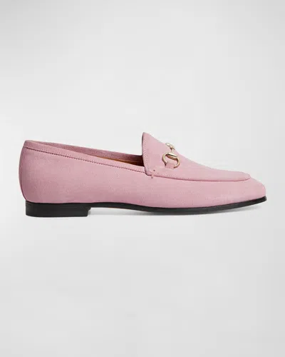 Gucci Jordaan Suede Horsebit Loafers In Pink