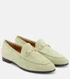 Gucci Jordaan Horsebit-detailed Leather-trimmed Suede Loafers In Green