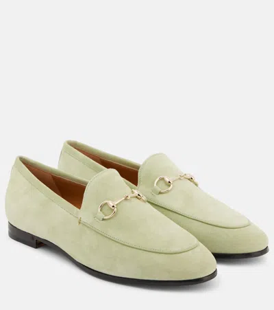 Gucci Jordaan Horsebit-detailed Leather-trimmed Suede Loafers In Green