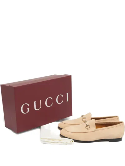 Pre-owned Gucci Jordaan Suede Loafers In Pink