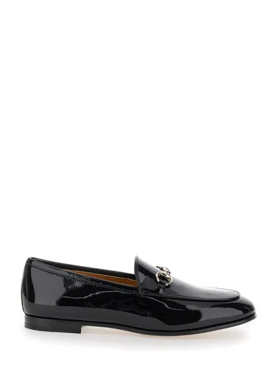 GUCCI GUCCI 'JORDAN' BLACK LOAFERS WITH HORSEBIT DETAIL IN PATENT LEATHER WOMAN