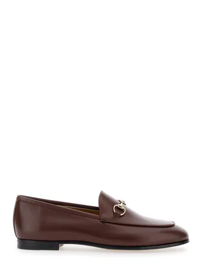 GUCCI GUCCI WOMEN 'JORDAN' BROWN LOAFERS WITH HORSEBIT DETAIL IN PATENT LEATHER WOMAN